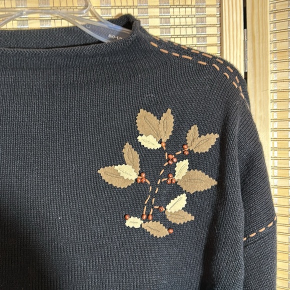 Susan Bristol Vintage Y2K Auturn Leaf Pattern Black Beaded Sweater Size XL - Picture 4 of 16
